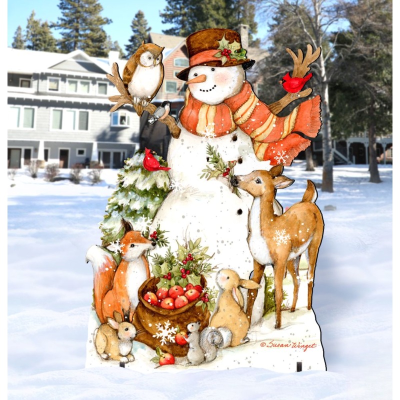 Ivory Snowman Christmas Outdoor Yard Sign by Susan Winget – Christmas Santa Snowman Decor – 8471107F-SW