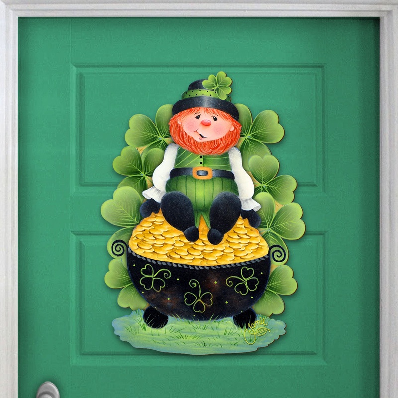 Lepricon’s Pot Full of Gold Spring Door Decor by Jamie Mills-Price – Celtic Decor – 8457707H-MP