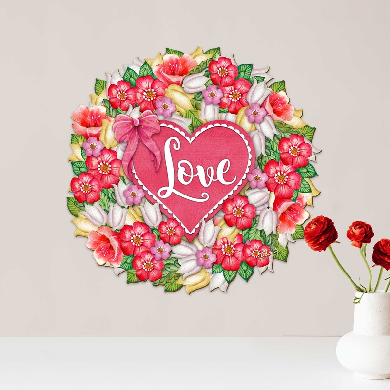 Love Flower Valentine Wreath Wooden Door Hanger Wall by G. DeBrekht – Love Family Kids Decor- 8185303-4H