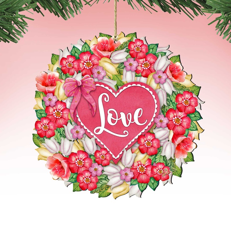 Love Flower Wreath Wooden Ornaments by  – Love Family Kids Decor – 8185303-4