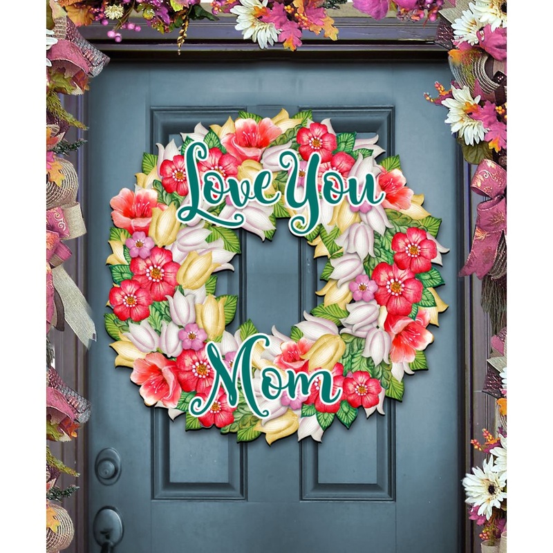 Love You Mom Flowers Holiday Door Wreath by G. DeBrekht – Easter Spring Decor – 8185303H