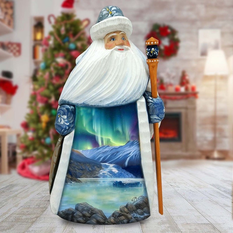 Northern Lights Santa Hand-Painted WOODCARVED Masterpiece by G. DeBrekht – Wildlife Holiday Decor – 8214883