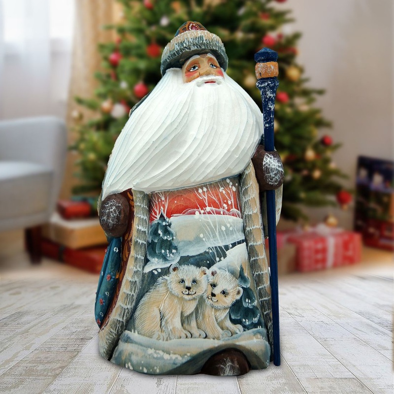 Polar Bears Santa Hand-Painted WOODCARVED Masterpiece by G. DeBrekht – Wildlife Holiday Decor – 8214882