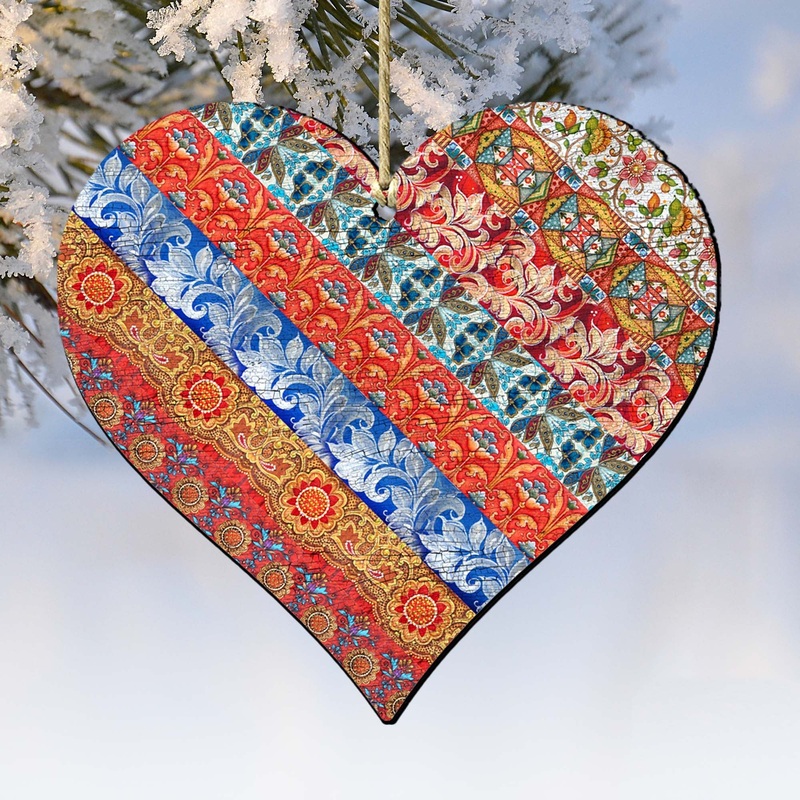 Quilted Heart Wooden Ornaments Valentine by G. DeBrekht – Love Family Kids Decor – 8198736