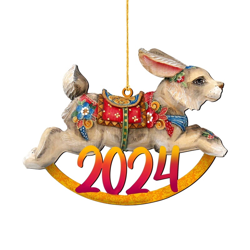 Rocking Bunny Dated Wooden Ornaments by G. DeBrekht – Christmas Decor – 8144503