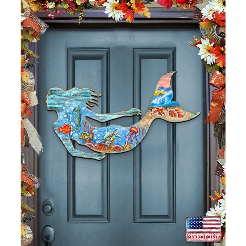 Rustic Mermaid Door Decor by G. DeBrekht – Coastal Holiday Decor – 81985142H