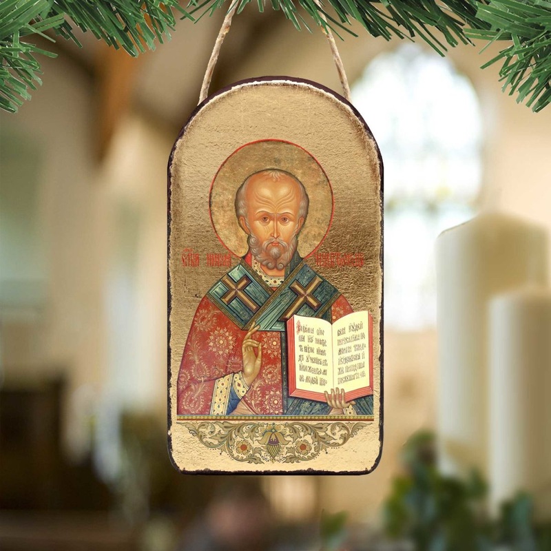 Saint Nicholas Religious Orthodox Sacred Icon Ornament – Inspirational Icon Decor – 87021