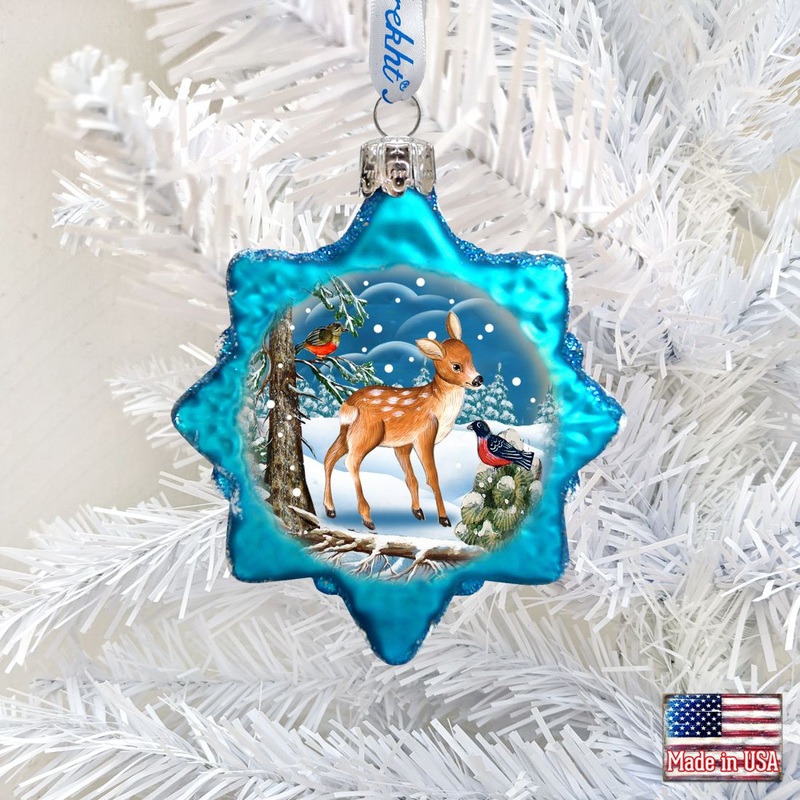 Santa Forest Friends Mercury Glass Ornament by G. DeBrekht – Wildlife Holiday Decor – 771023