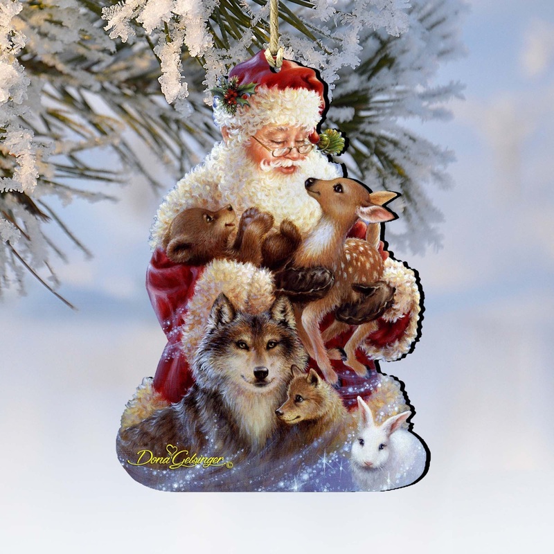 Santa Little Friends Wooden Ornaments by Gelsinger – Christmas Santa Snowman Decor – 8161012-9914