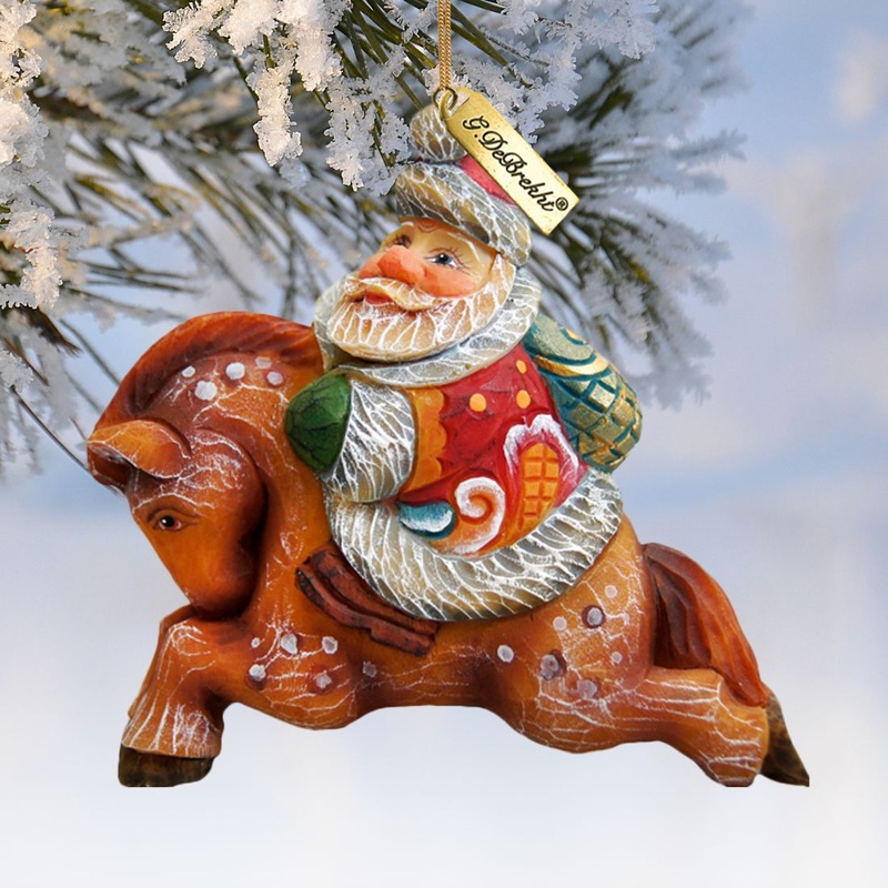 Santa On Pony Sculpted Hand-Painted Christmas Ornament by G. DeBrekht – Christmas Santa Snowman Decor – 63123