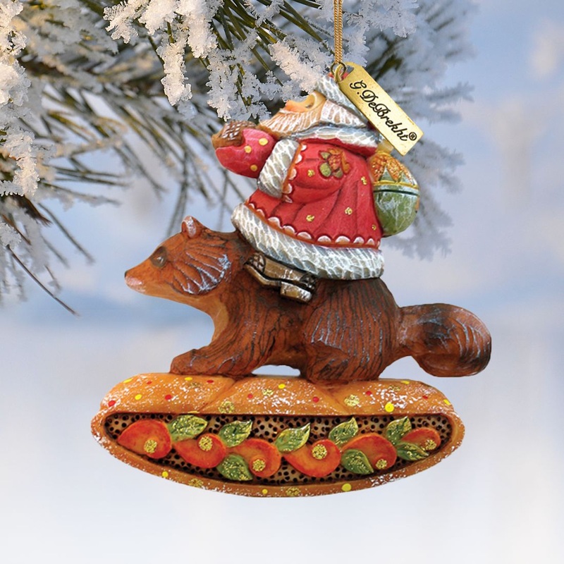 Santa On Raccoon Sculpted Hand-Painted Christmas Ornament by G. DeBrekht – Christmas Santa Snowman Decor – 63132