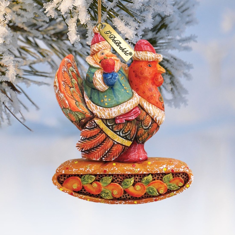 Santa On Turkey Sculpted Hand-Painted Christmas Ornament by G. DeBrekht – Christmas Santa Snowman Decor – 63135