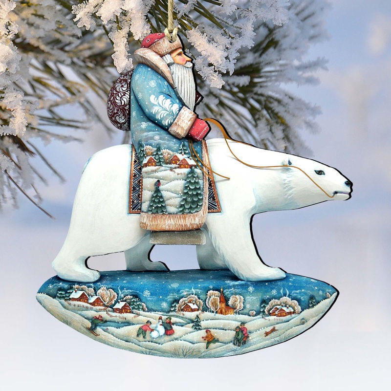 Santa Polar Bear Wooden Ornaments by G. DeBrekht – Christmas Santa Snowman Decor – 8116382
