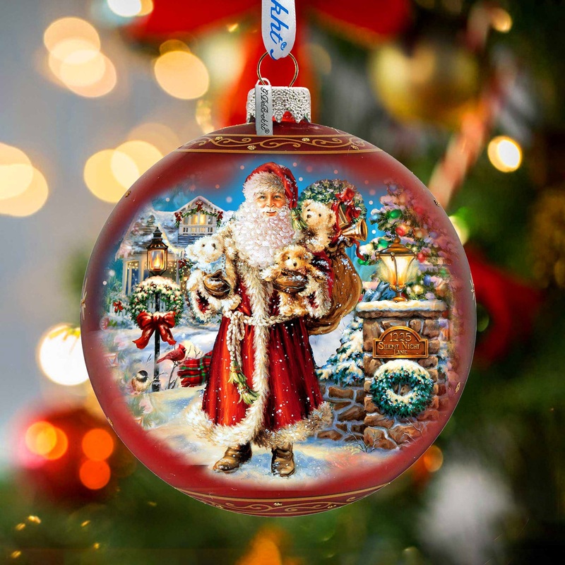 Silent Night Santa Glass Ornament Limited Edition by D. Gelsinger – Christmas Santa Snowman Decor – 73891-1315
