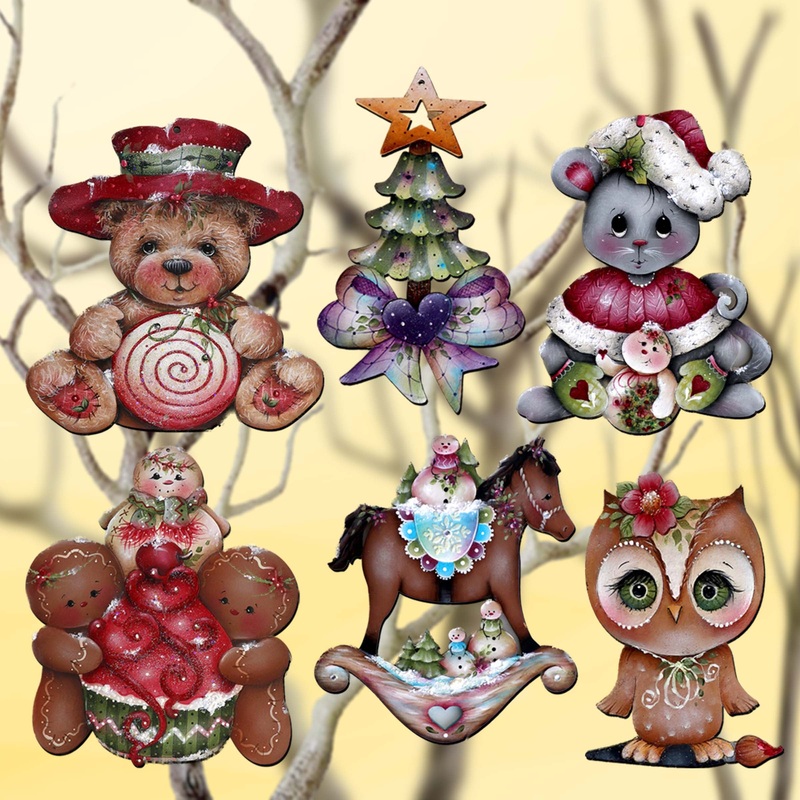 Spirit of Christmas Decorative Wooden Clip-on Ornaments Set of 6 by Jamie Mills-Price – Christmas Dcor – 8090052C-MP-S6