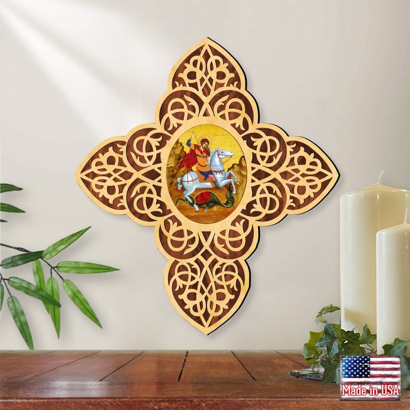 St. George Filigree Wooden Cross by Museum Icons – Inspirational Icon Decor – 88413