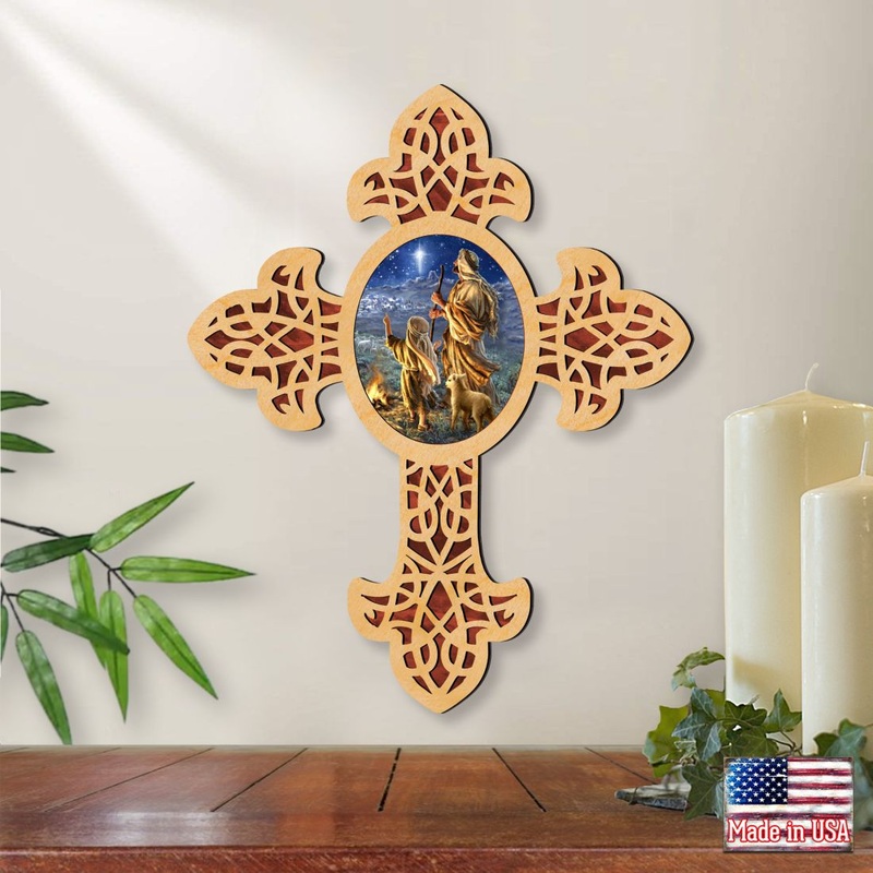 Starlight Shepherd Pointy Wooden Cross by D. Gelsinger – Inspirational Icon Decor – 88387-DG