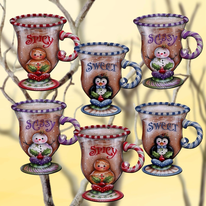 Sweet and Spicy Season Decorative Wooden Clip-on Ornaments Set of 6 by Jamie Mills-Price – Christmas Decor – 8090053C-MP-S6