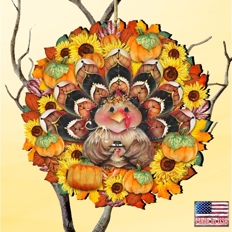 Turkey Wreath Wooden Ornaments – Thanksgiving Halloween Decor by Jamie Mills-Price – 8185305-3-MP