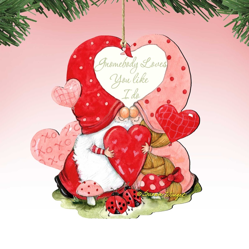 Valentine Gnome Wooden Ornaments by Susan Winget – Love Family and Kids Decor – 8471122-SW