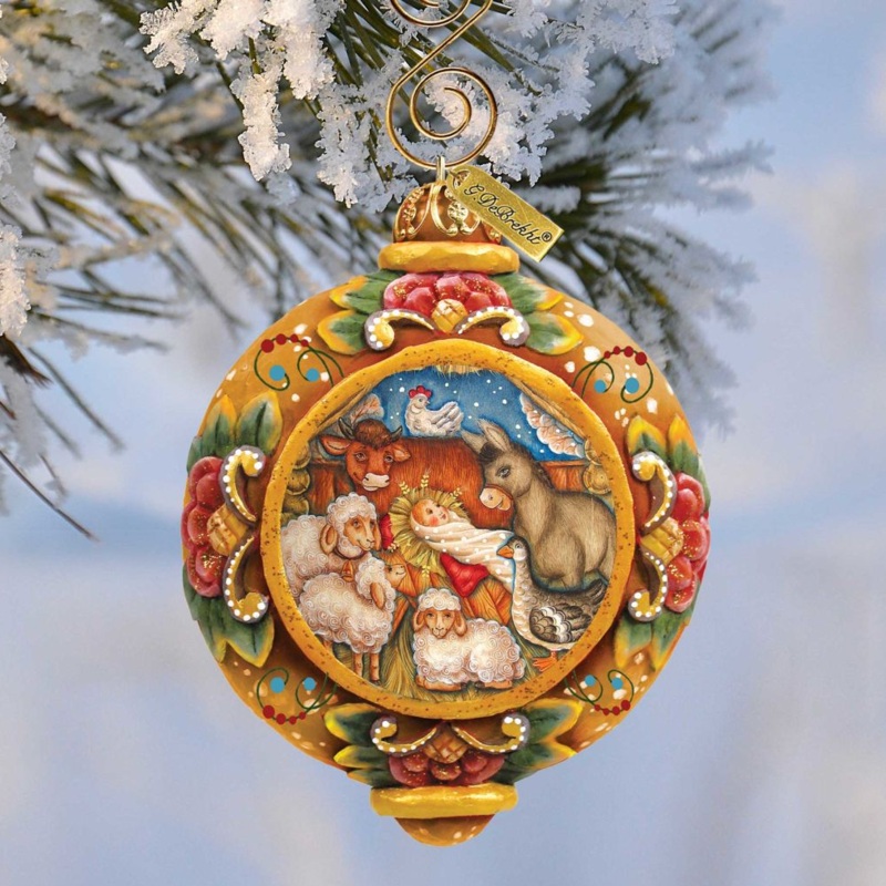 Village Nativity Sculpted Hand-Painted Christmas Ornament by G. DeBrekht – Nativity Holiday Dcor – 6102414