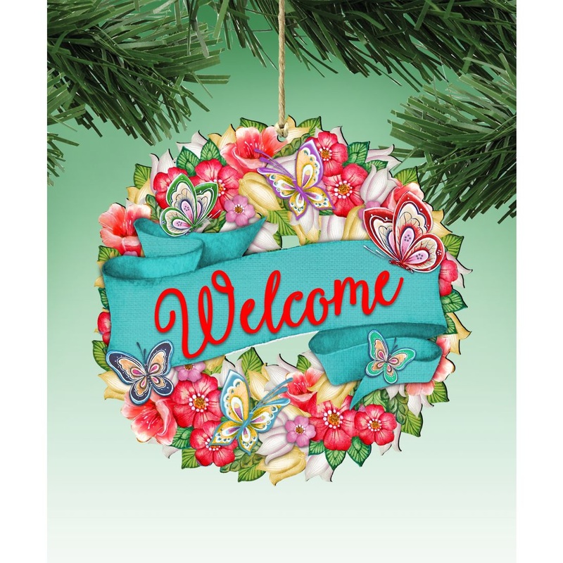 Welcome Flowers Summer Wreath Wooden Ornaments by G. DeBrekht – Easter Spring Decor – 8185303-3