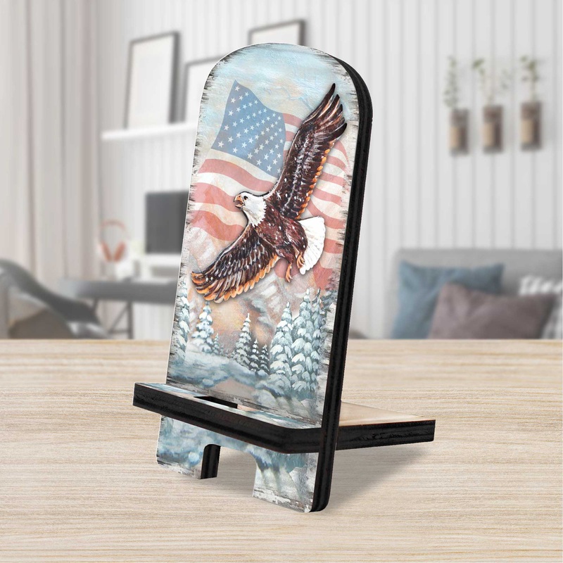 American Eagle Cell Phone Stand – Wood Mobile Tablet Holder Charging Station Organizer – 892050