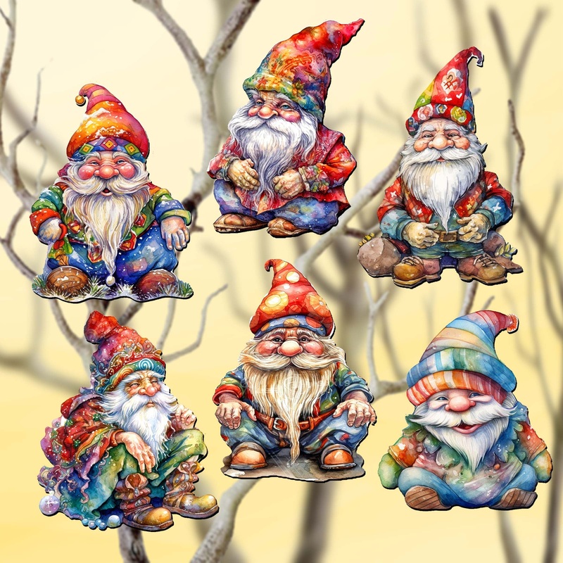 Christmas Gnomes Wooden Clip-on Ornaments by G. Debrekht – Christmas Decor – 8090031C-S6