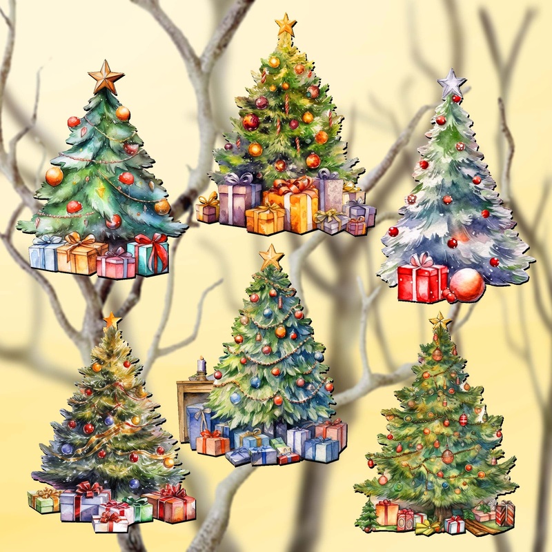 Christmas Tree Decorative Wooden Clip-on Ornaments Set of 6 by G. Debrekht – Christmas Decor – 8090044C-S6