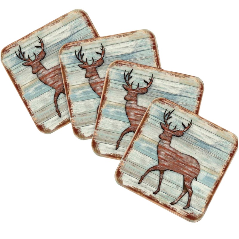 Deer Wooden Cork Coasters Gift Set of 4 by Nature Wonders – Nature Wildlife Decor  – 8198211-9C-S4