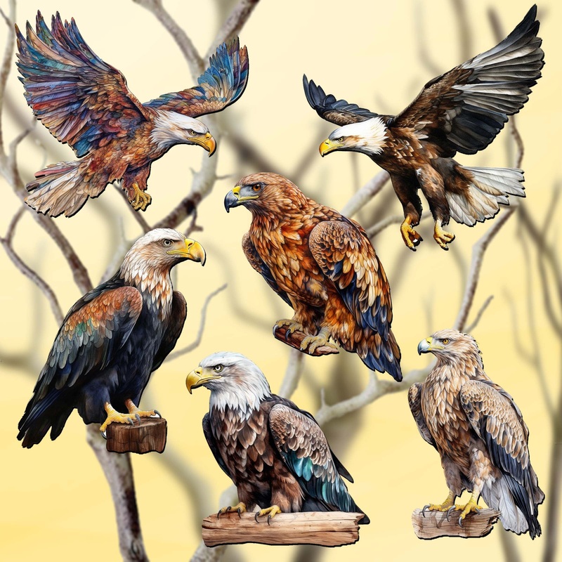 Eagle’s Flight Decorative Wooden Clip-on Ornaments Set of 6 by G. Debrekht – Wildlife Decor – 8090101C-S6