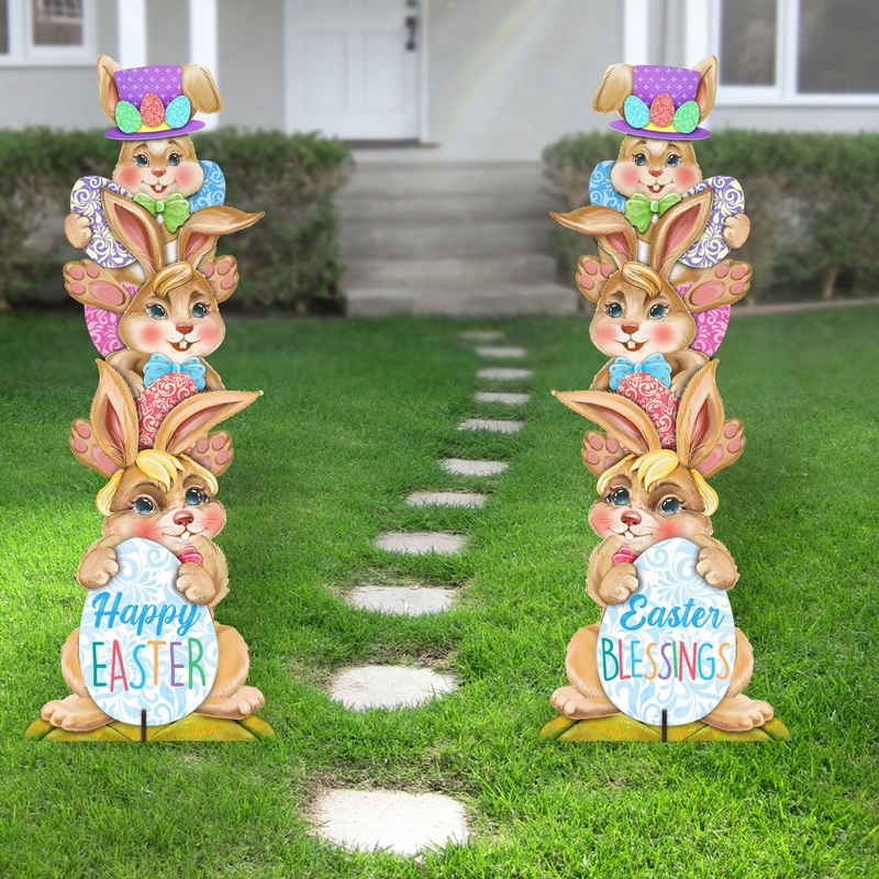 Easter Bunny Decor – Stacking Bunny Set of 2 Family Yard Sign by Jamie Mills-Price – Easter Spring Decor – 8154430F-S2-MP
