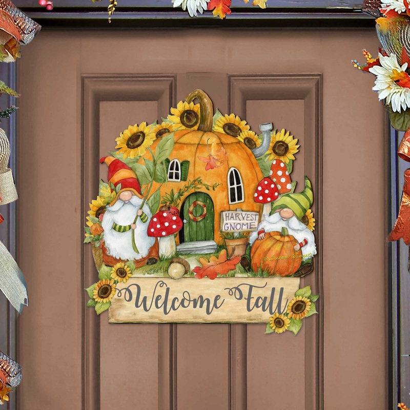 Fall Decor Harvest Welcome Sign Welcome Fall Cornucopia Door Decor Handmade Gift Autumn Porch Decor by Susan Winget – 8471209H-SW