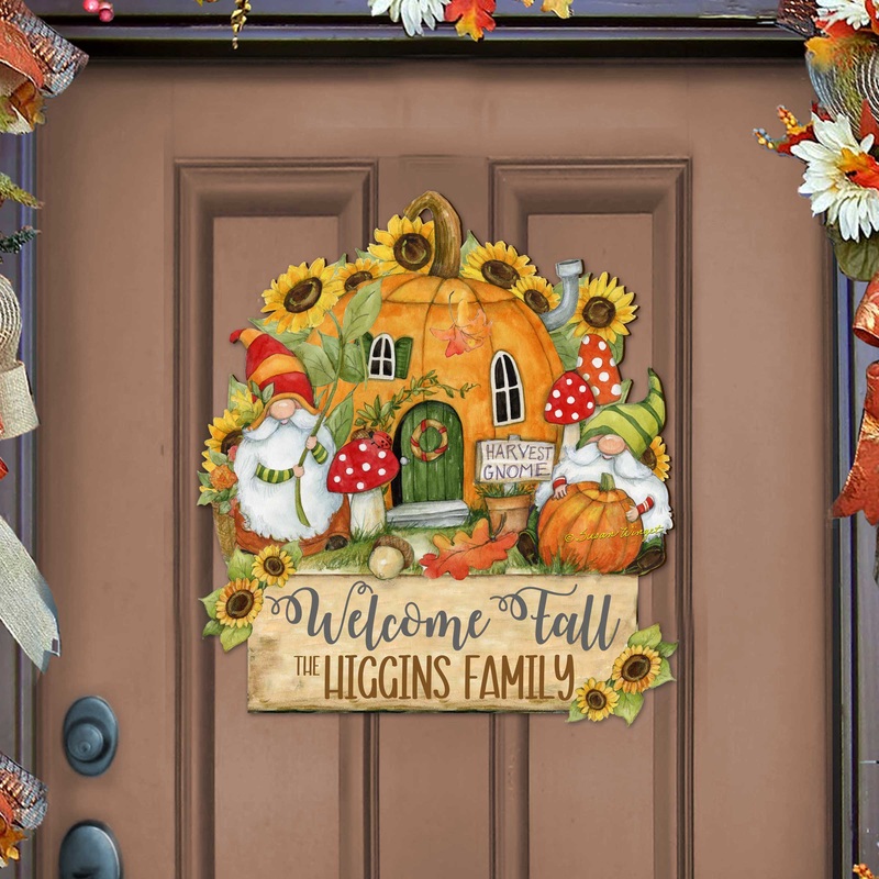 Fall Decor Personalized Harvest Welcome Sign with Last Name Cornucopia Door Decor Handmade Gift Autumn Porch Decor by Susan Winget – Thanksgiving Decor Item 8471209HC-SW