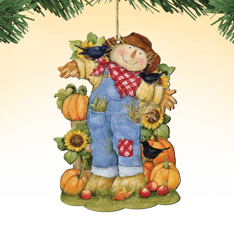 Fall Decoration Harvest Scarecrow – Scarecrow Ornament Handmade Gift for Autumn Adornment – Wooden Ornament by Susan Winget 8471211-SW