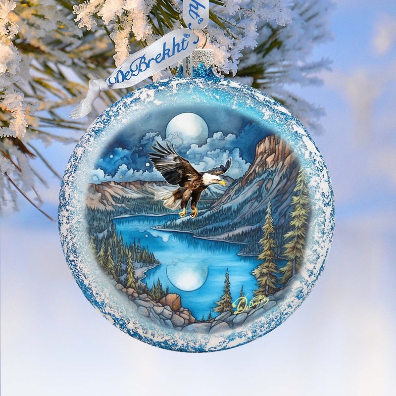 Flying Eagle Glass Ornament by G. DeBrekht – Wildlife Holiday Decor – 744-044