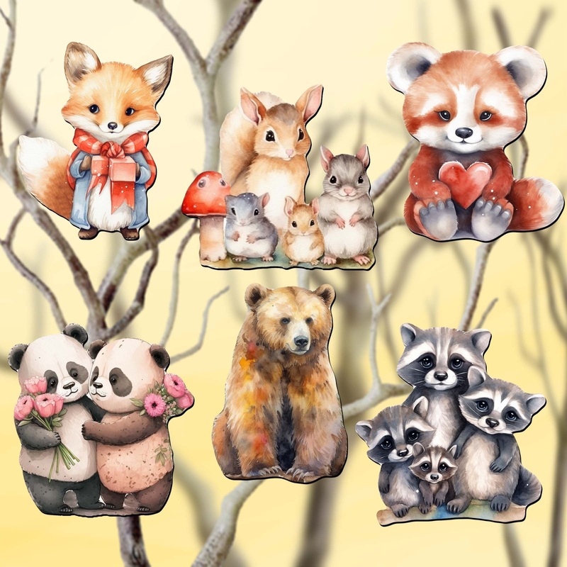 Forest Animals Decorative Wooden Clip-on Ornaments Set of 6 by G. Debrekht – Christmas Decor – 8090021C-S6
