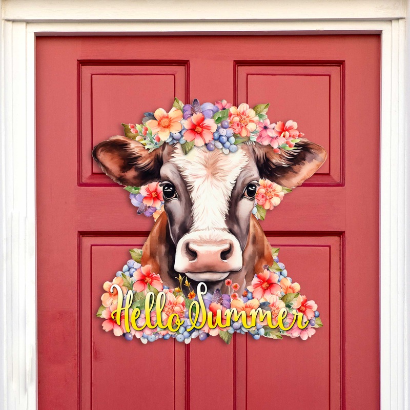 Front door welcome sign Hello Summer Front porch Summer wreath Main entrance banner Flowers Welcome sign – Wooden front porch decor – 933111H