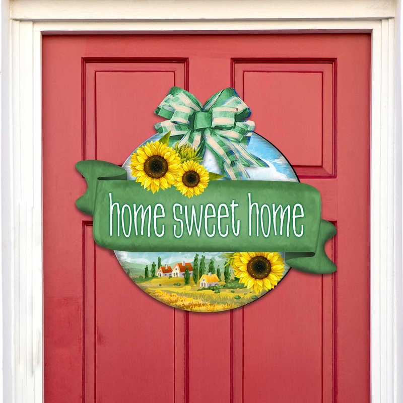 Front door welcome sign Home Sweet Home wreath Main entrance welcome sign – Wooden front porch decor – 933104H