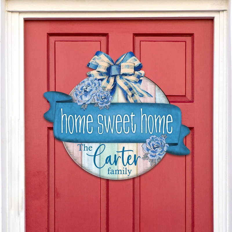 Front door welcome sign Personalized Home Sweet Home wreath Main entrance welcome sign – Wooden front porch decor – 933105HC