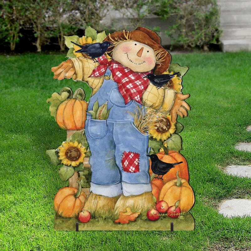 Front Yard Fall Decoration – Harvest Scarecrow – Freestanding – Handmade Gift – Garden Autumn Adornment by Susan Winget – 8471211F-SW