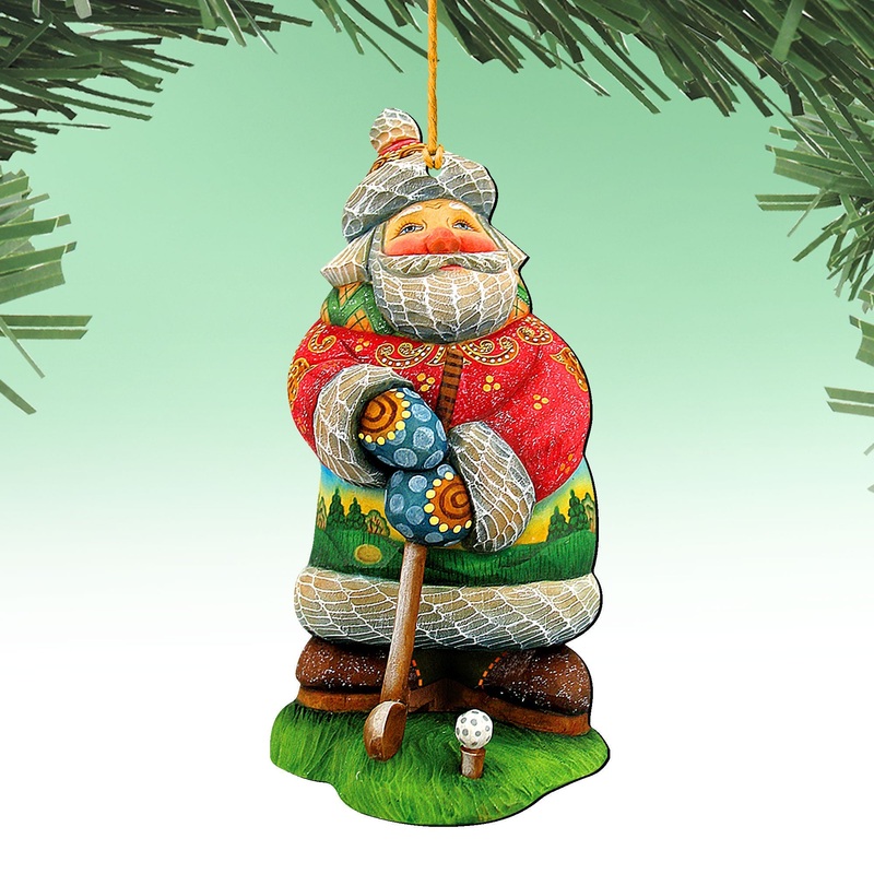 Golfer Santa Christmas Wooden Ornaments by G. DeBrekht – Christmas Santa Snowman Decor – 8157675
