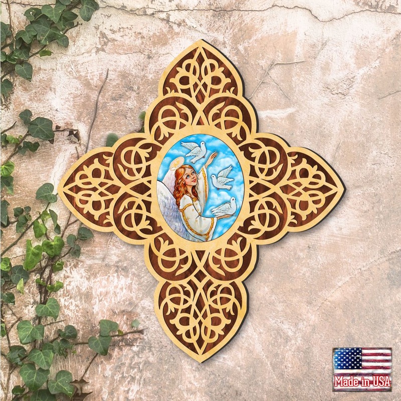Guardian Angel Dove Filigree Wooden Cross by Museum Icons – Inspirational Icon Decor – 88491