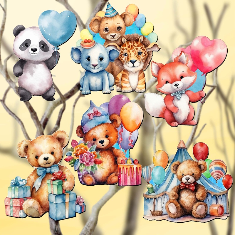 Happy Birthday Decorative Wooden Clip-on Ornaments Set of 6 by G. Debrekht – Christmas Decor – 8090035C-S6