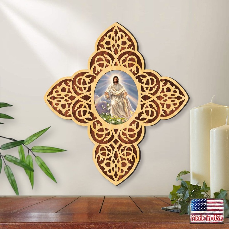 Jesus Light Filigree Wooden Cross by D. Gelsinger – Inspirational Icon Decor – 88481-DG