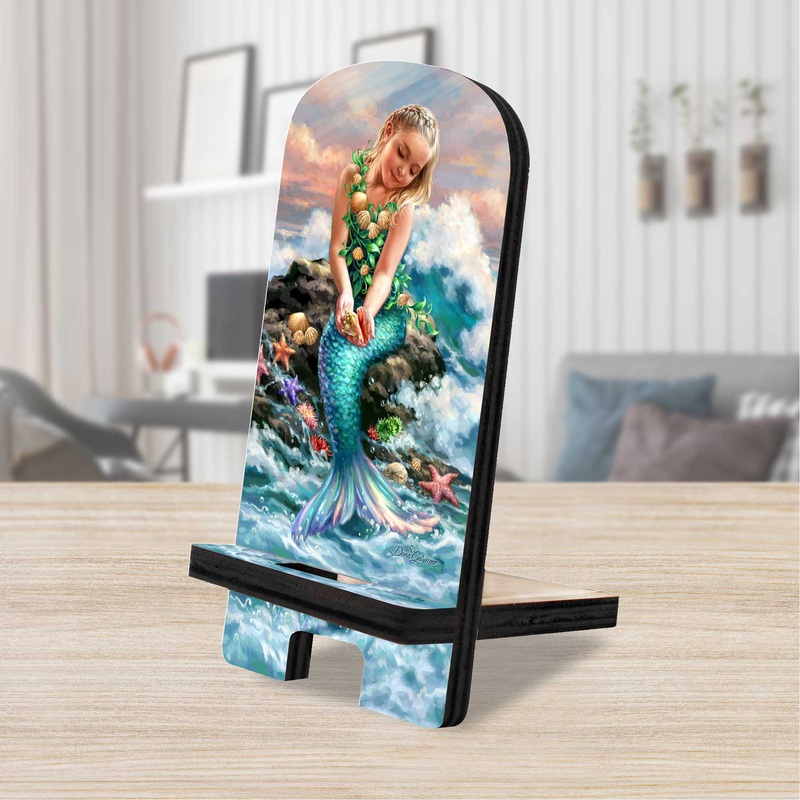 Mermaiden Princess of Sea Coastal Cell Phone Stand Wood Mobile Tablet Holder Charging Station Organizer – 892074-DG