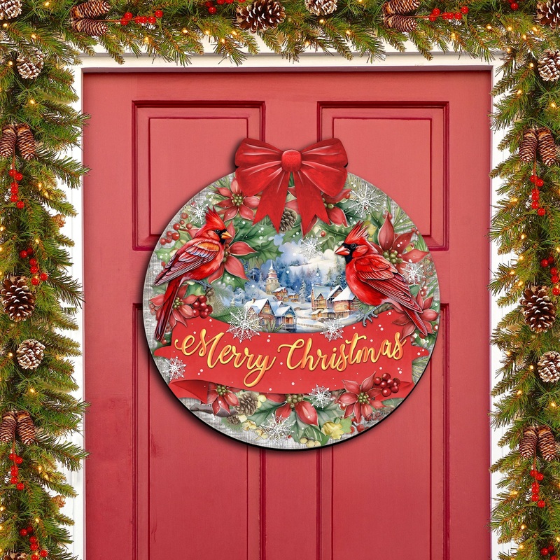 Merry Christmas Front Door Welcome Sign, Wooden Front Porch Decor by G. Debrekht Christmas Decor – 933121H