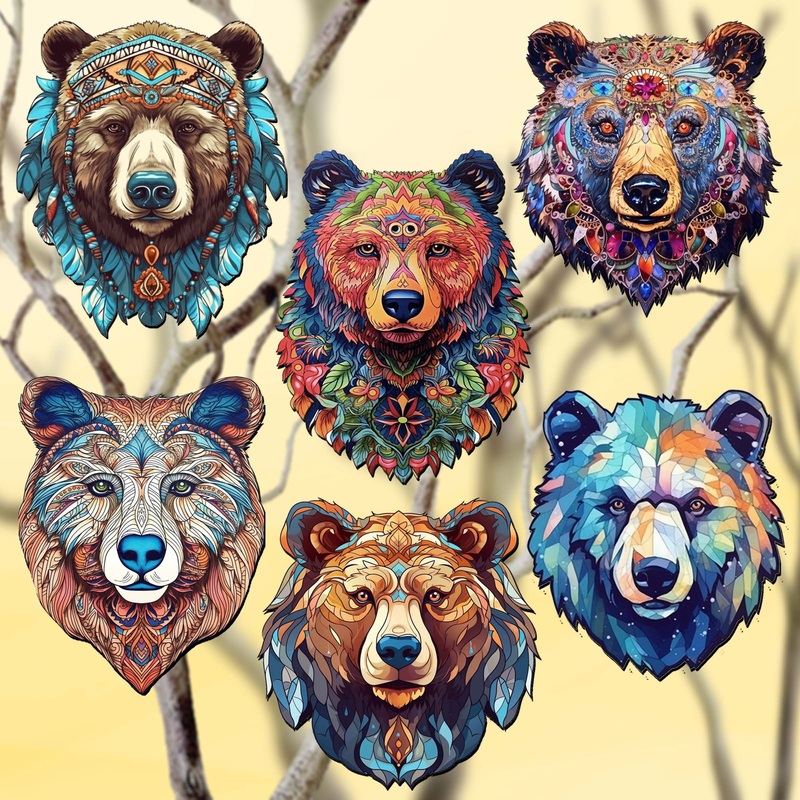 Mystical Bears Decorative Wooden Clip-on Ornaments Set of 6 by G. Debrekht – Wildlife Decor – 8090120C-S6