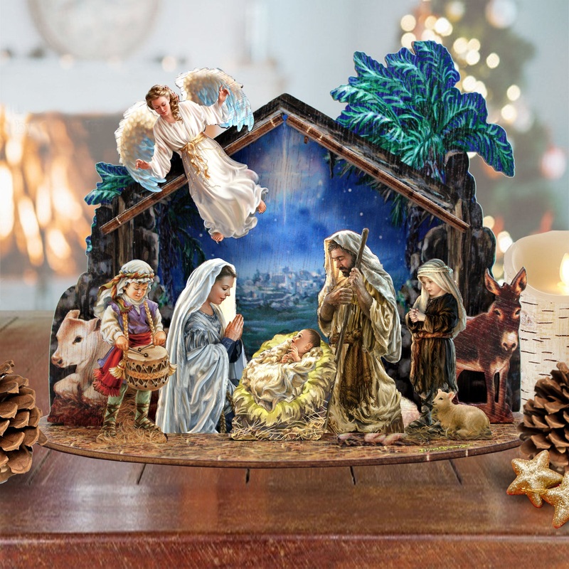 Nativity with Angel Decorative Village Set by D. Gelsinger Nativity Holiday Decor – 852760