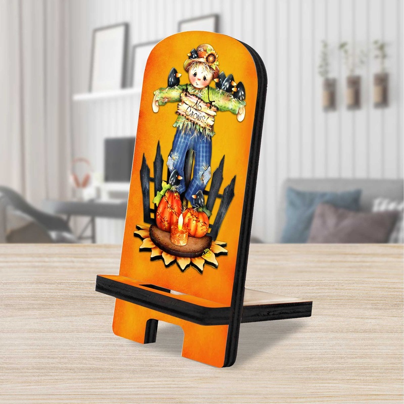 No Crows! Cell Phone Stand Halloween Decor Wood Mobile Tablet Holder Charging Station Organizer by Jamie Mills-Price – 892037-MP